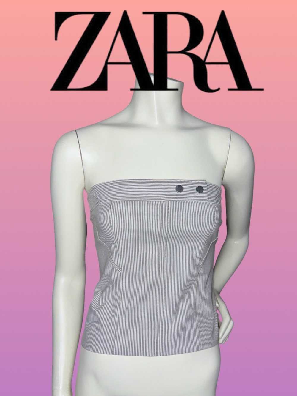 Zara Brown and White Pinstripe Strapless Corset Tube Top NWT